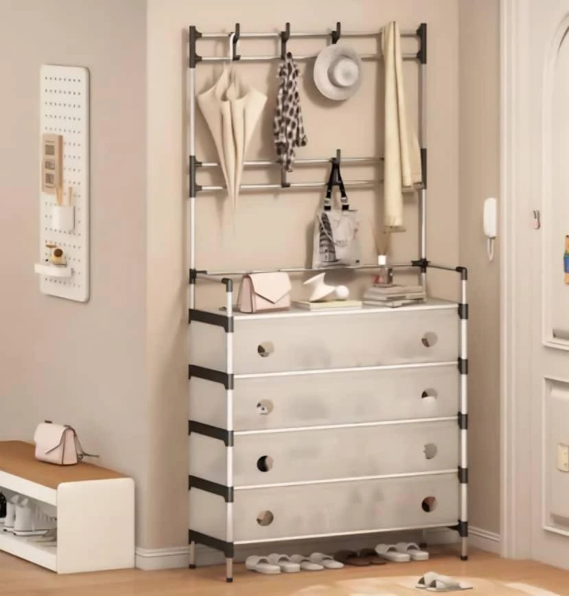 ستند شماعه ملابس+ ورفوف احذيه مغلقة بشفاف 2 في 1قابل لطي متوفر