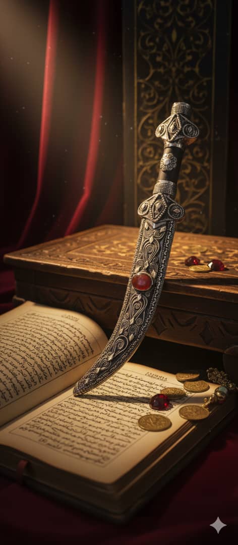 سكين برأس قرن مع غمد مطعم بالعقيق